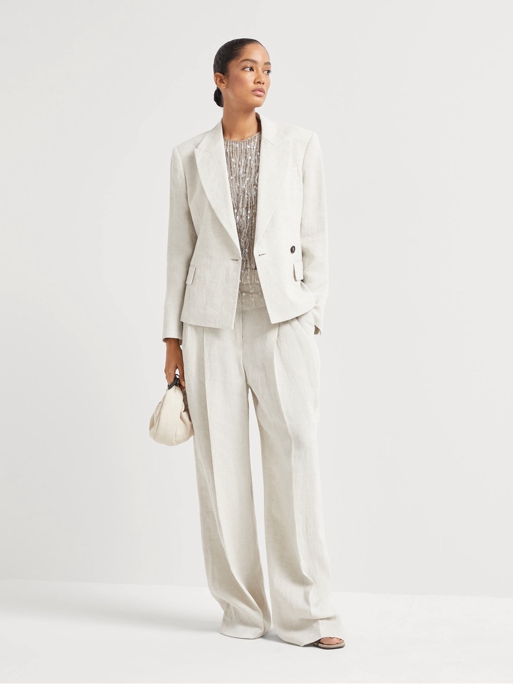 Brunello Cucinelli Double-Breasted Metallic Linen-Blend Blazer - Picture 5 of 17